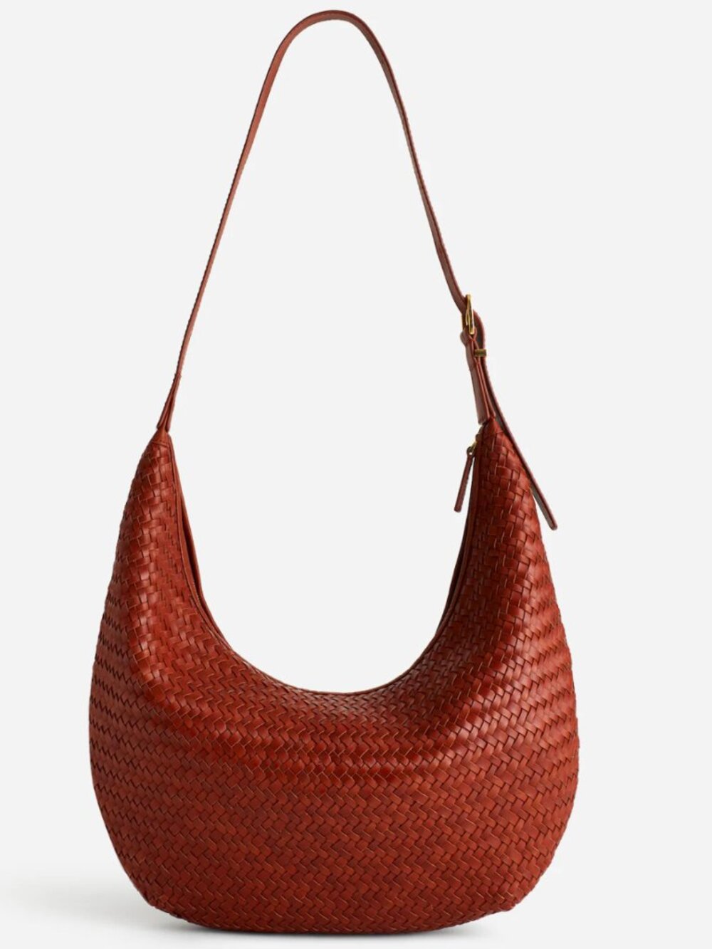 Madewell The Essential Curve Shoulder Bag Woven Leather Dusty Redwood NEW